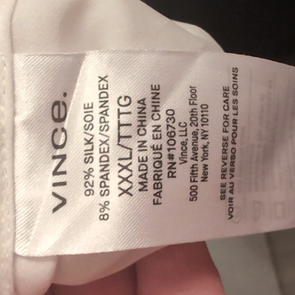 Vince Women's Plus Slim Fitted Silk Stretch Blouse White Long Sleeve 3XL - Picture 5 of 8